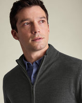 Pure Merino Full Zip Through Cardigan Gray
