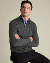 Pure Merino Full Zip Through Cardigan Gray