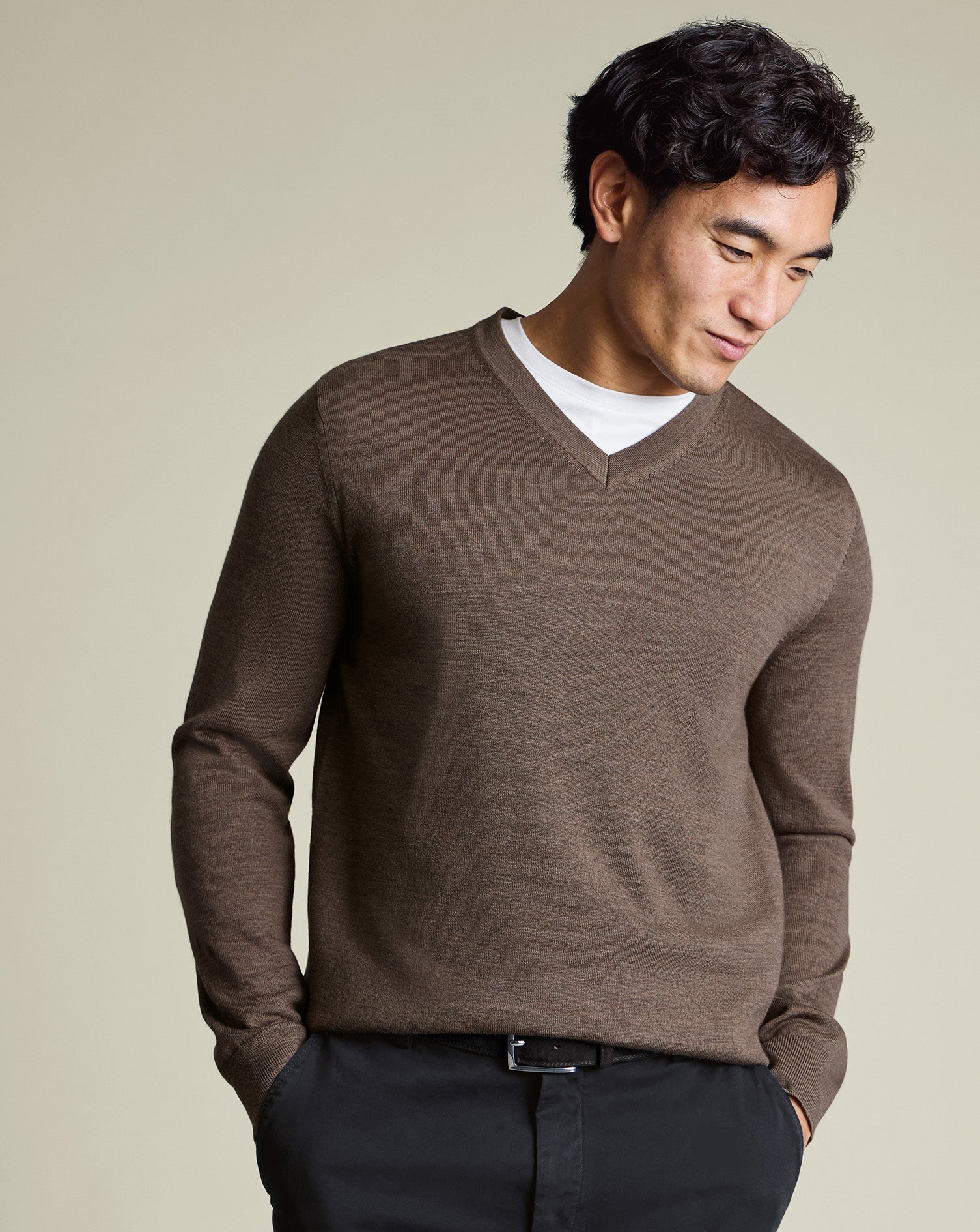 Pure Merino V-Neck Sweater – Mocha