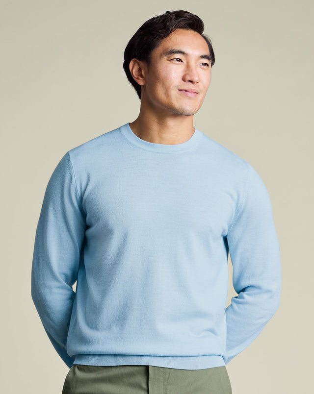 Pure Merino Crew Neck Jumper - Ice Blue