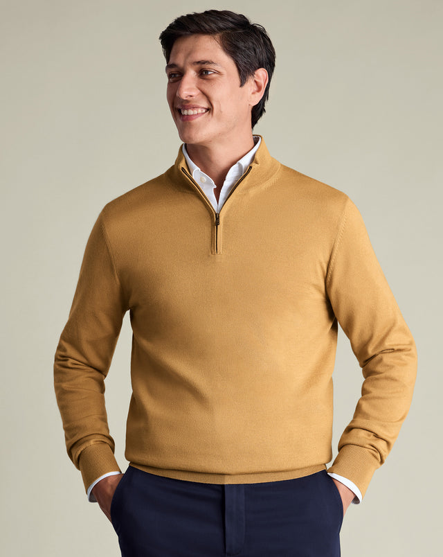 Pure Merino Zip-Neck Jumper – Camel
