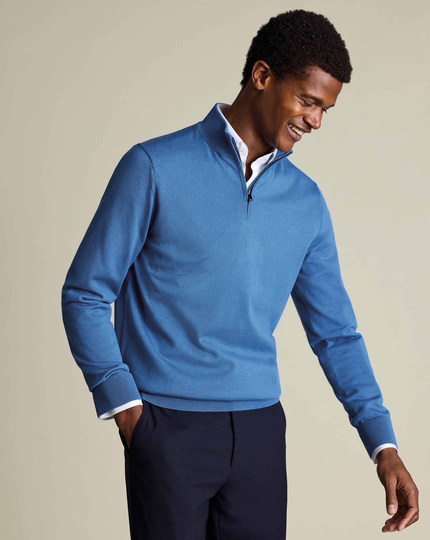Pure Merino Zip-Neck Jumper – Ocean Blue