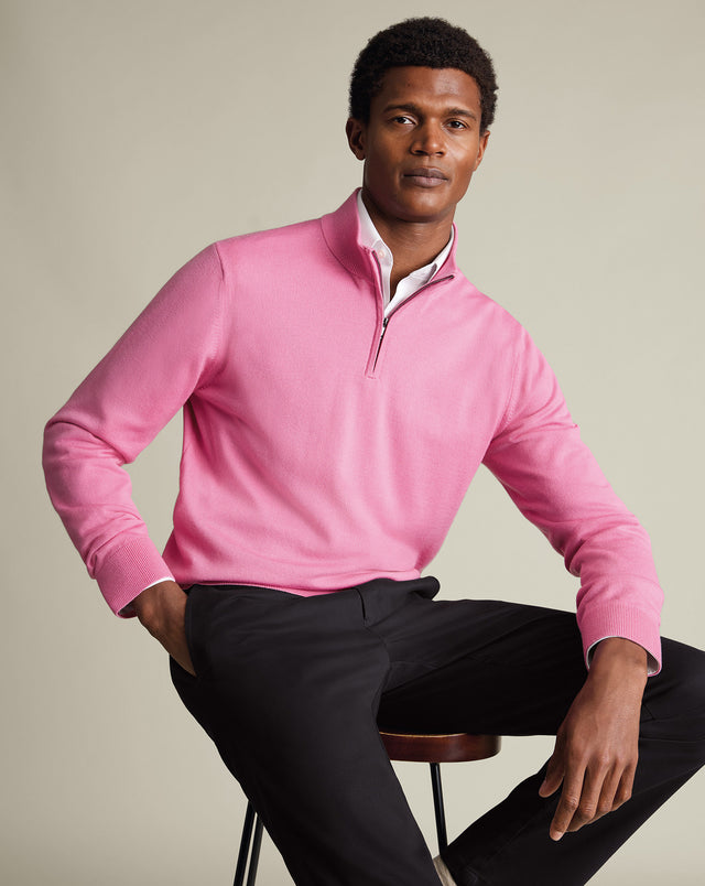 Pure Merino Quarter Zip Sweater – Pink