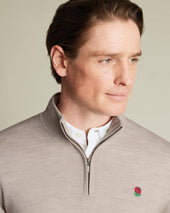 England Rugby Pure Merino Quarter Zip Sweater Limestone