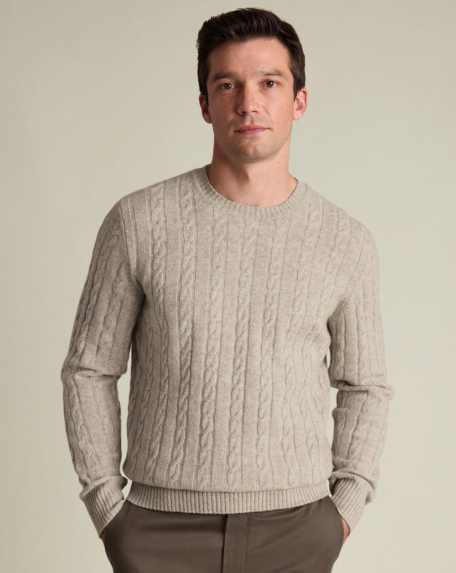 Cable Merino Crew Neck Jumper - Oatmeal
