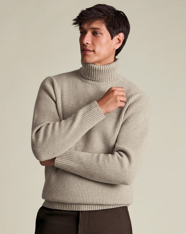 Pure Merino Chunky Roll Neck Jumper - Oatmeal