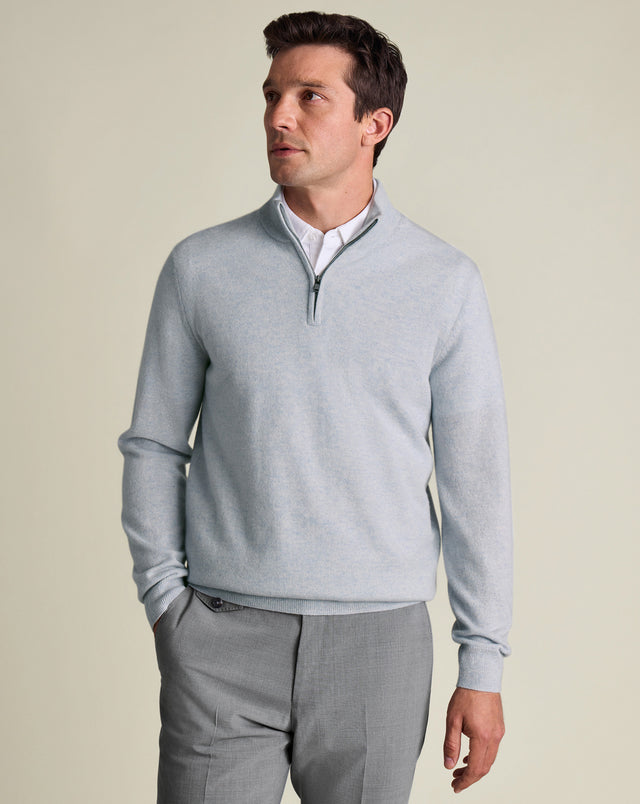 Pure Cashmere Quarter Zip Sweater - Ice Blue