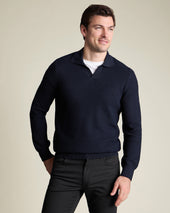 Honeycomb Cotton Trophy Neck Jumper - Navy