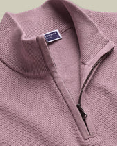 Cotton Honeycomb Quarter Zip Sweater Pink