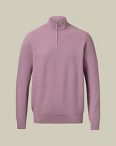 Cotton Honeycomb Quarter Zip Sweater Pink