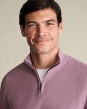 Cotton Honeycomb Quarter Zip Sweater Pink
