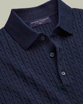 Cotton Cable Knitted Polo Blue