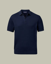 Cotton Cable Knitted Polo Blue