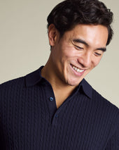 Cotton Cable Knitted Polo Blue