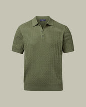 Cotton Cable Knitted Polo Green