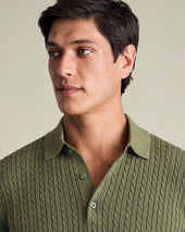 Cotton Cable Knitted Polo Green