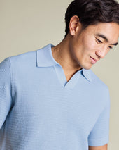 Cotton Texture Trophy Neck Knitted Polo