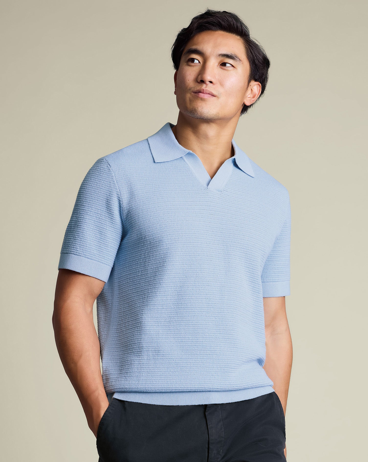 Cotton Texture Trophy Neck Knitted Polo