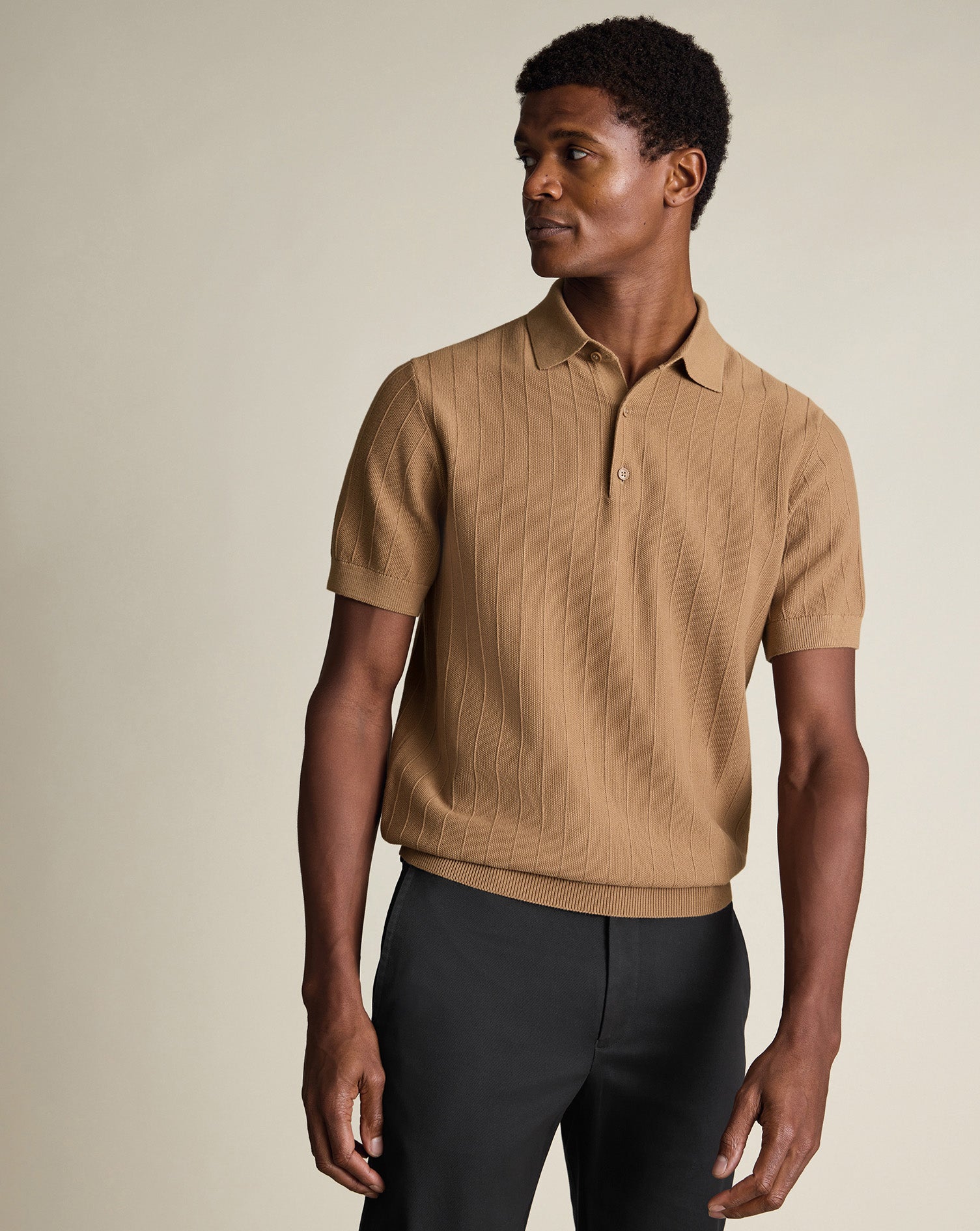 Cotton Stripe Texture Knitted Polo