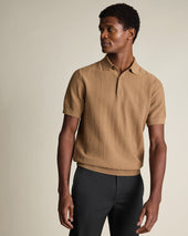 Cotton Stripe Texture Knitted Polo – Camel