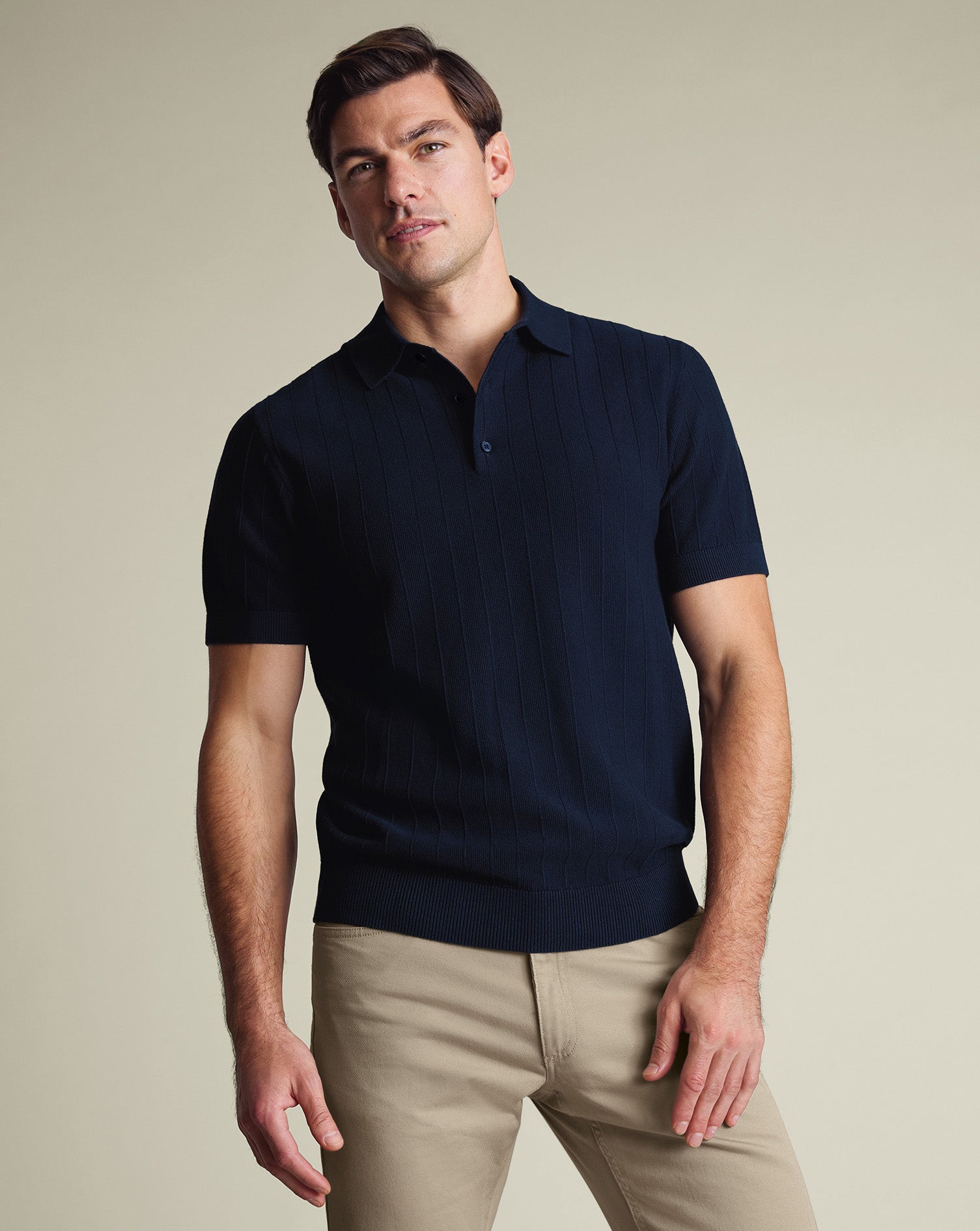 Cotton Stripe Texture Knitted Polo