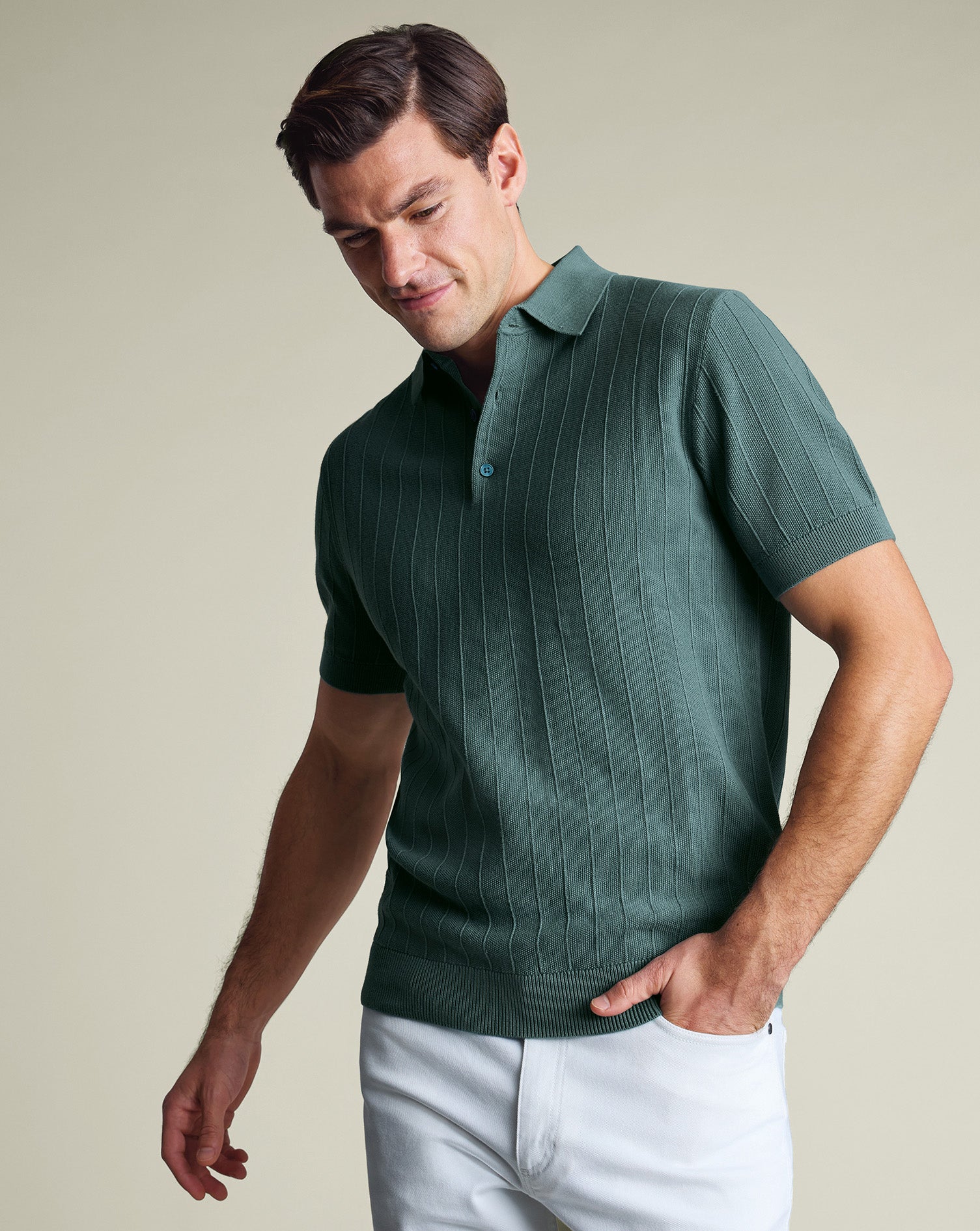 Cotton Stripe Texture Knitted Polo