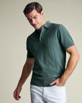 Cotton Stripe Texture Knitted Polo – Teal