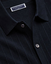 Cotton Stripe Texture Button Through Knitted Polo
