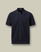 Cotton Stripe Texture Button Through Knitted Polo