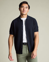 Cotton Stripe Texture Button Through Knitted Polo