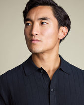 Cotton Stripe Texture Button Through Knitted Polo