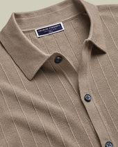 Cotton Stripe Texture Button Through Knitted Polo