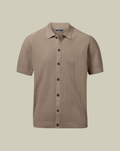 Cotton Stripe Texture Button Through Knitted Polo