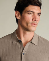 Cotton Stripe Texture Button Through Knitted Polo