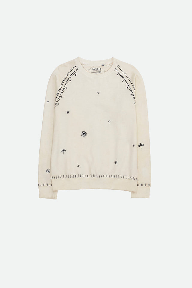 Ecru Cotton Sweatshirt With Embroidery