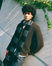 Elba Merino Skinny Scarf in Black/Charcoal Melange Stripe