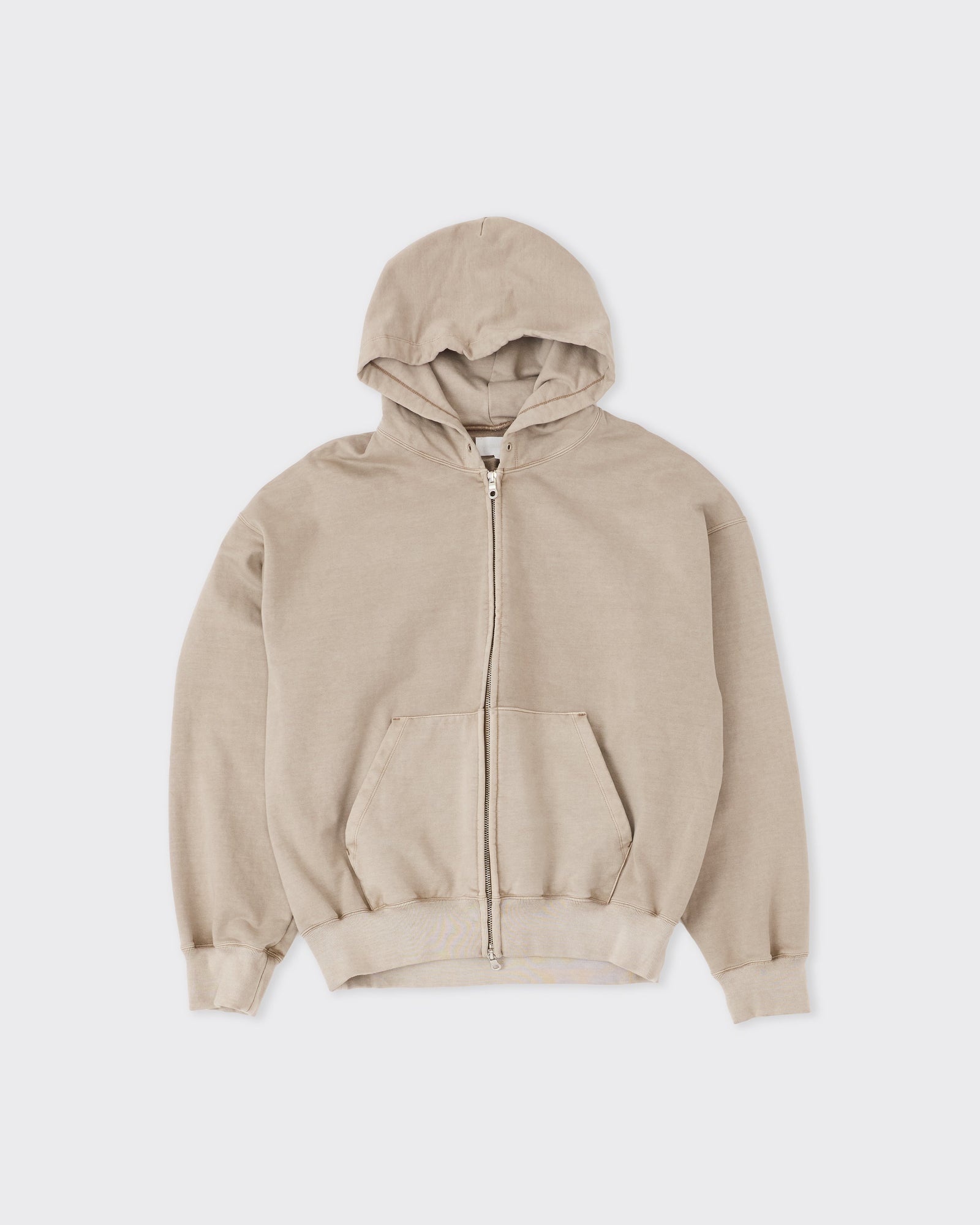 Fine Sweat Zip Hoodie Beige Khaki Pigment