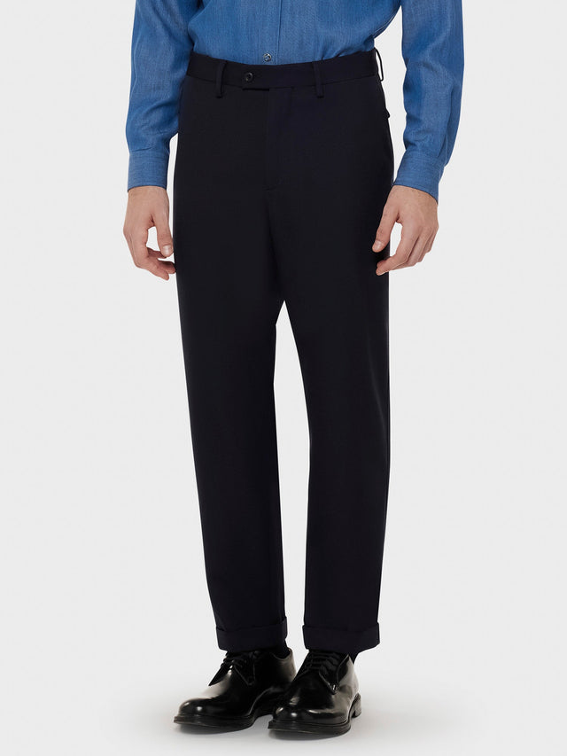 Pantalone in lana e tessuto tecnico blu