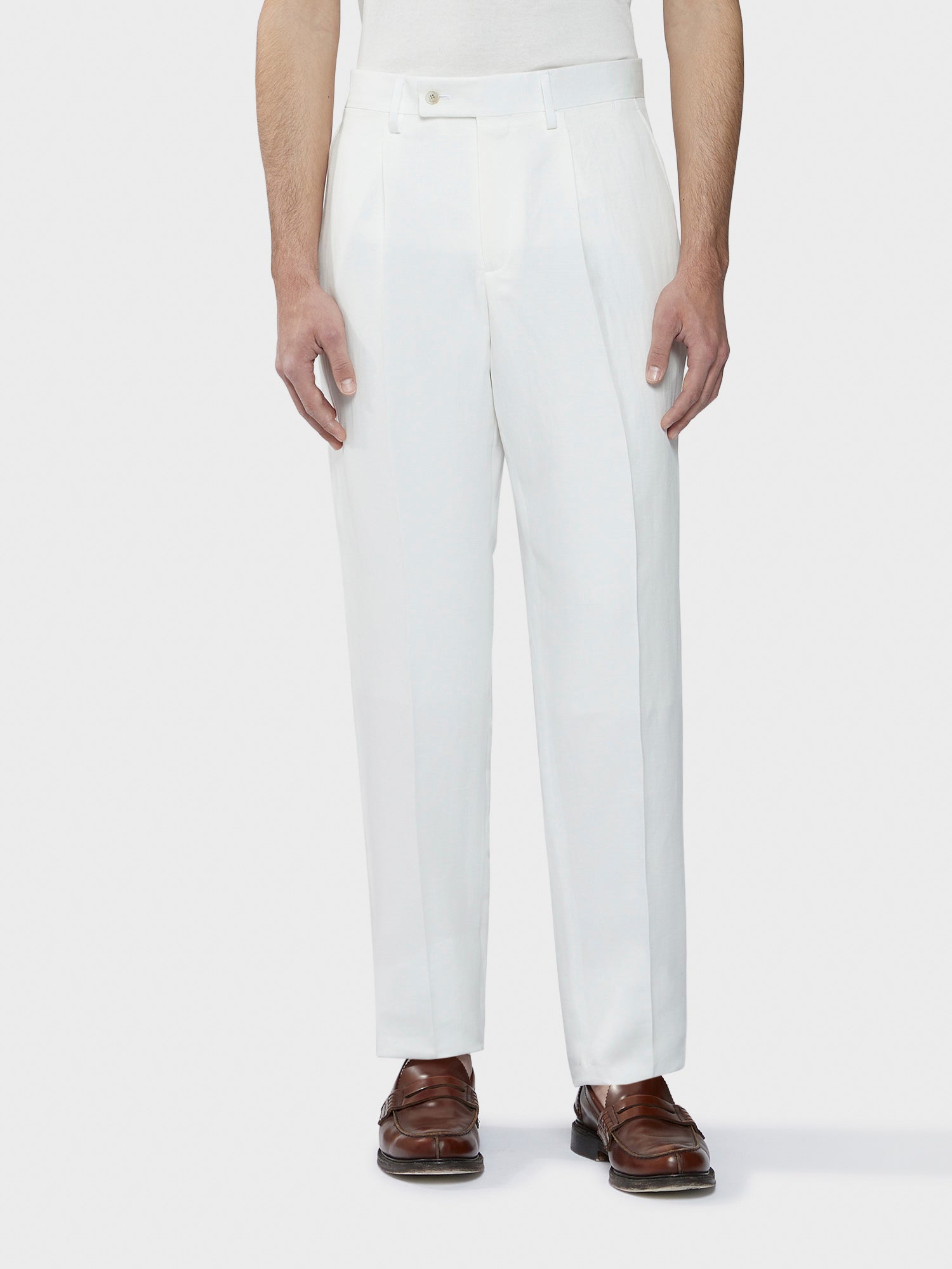 Pantalone In Cotone Lino Seta Bianco