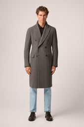 Kyneton Double-Breasted Italian Overcoat - Cashmere - Brown & Grey Herringbone