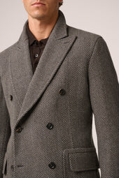 Kyneton Double-Breasted Italian Overcoat - Cashmere - Brown & Grey Herringbone