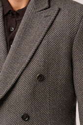 Kyneton Double-Breasted Italian Overcoat - Cashmere - Brown & Grey Herringbone
