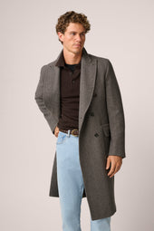 Kyneton Double-Breasted Italian Overcoat - Cashmere - Brown & Grey Herringbone