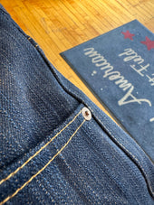 Smokestack 17 oz Awa Shoai natural hank dyed Indigo/Kakishibu weft Tokushima slub jeans
