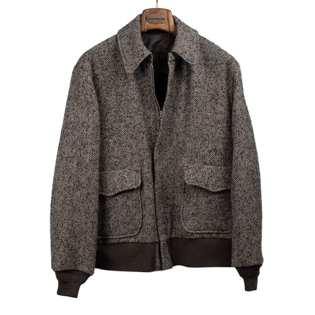 Flight Jacket in wool, alpaca, and linen herringbone tweed