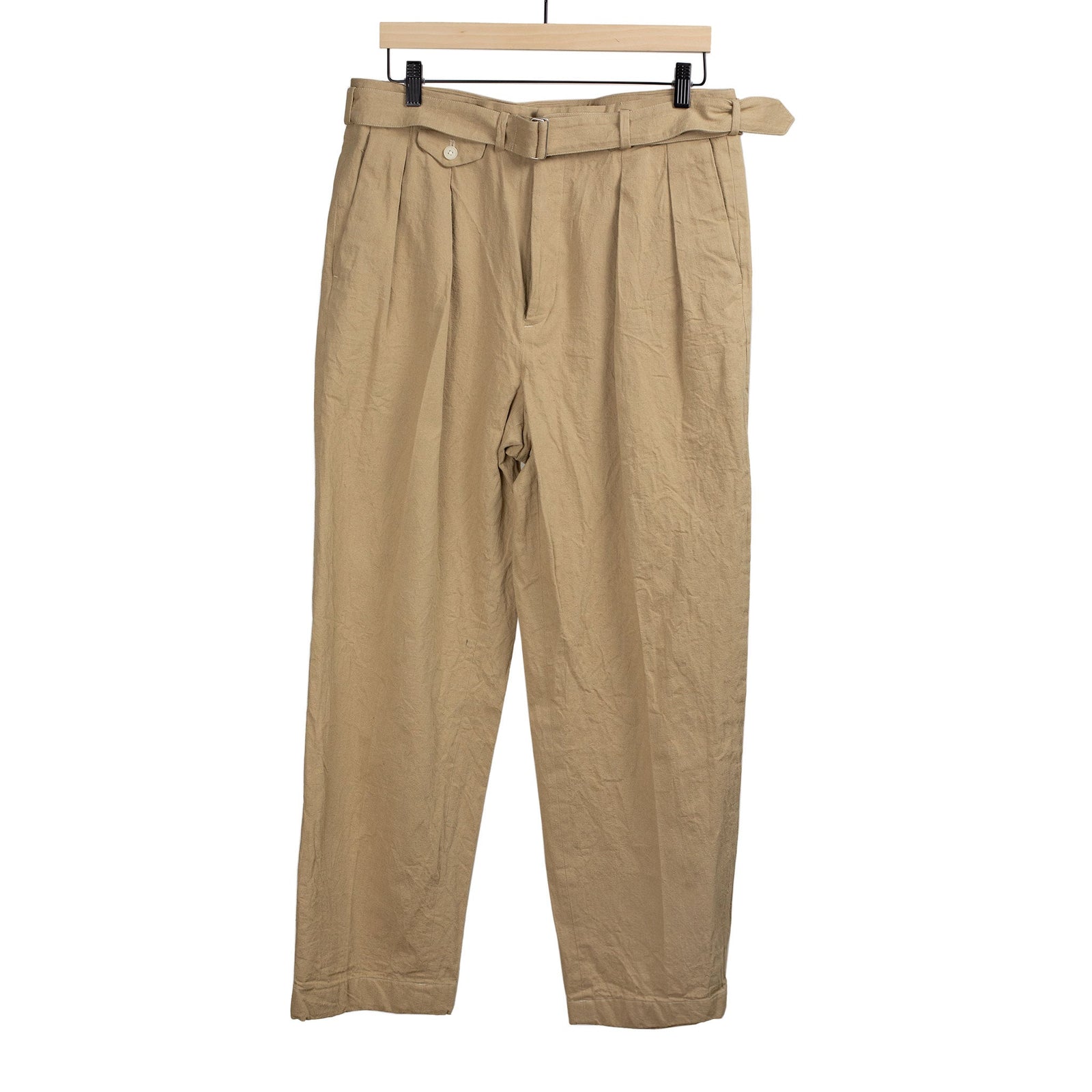 Belted Riviera Trousers In Beige Cotton And Linen Denim