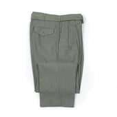 Belted Riviera trousers in olive green washed cotton satin