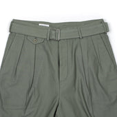 Belted Riviera Trousers In Green Washed Cotton Satin