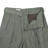 Belted Riviera Trousers In Green Washed Cotton Satin