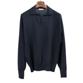 Long sleeve knit skipper shirt in dark navy Supima cotton